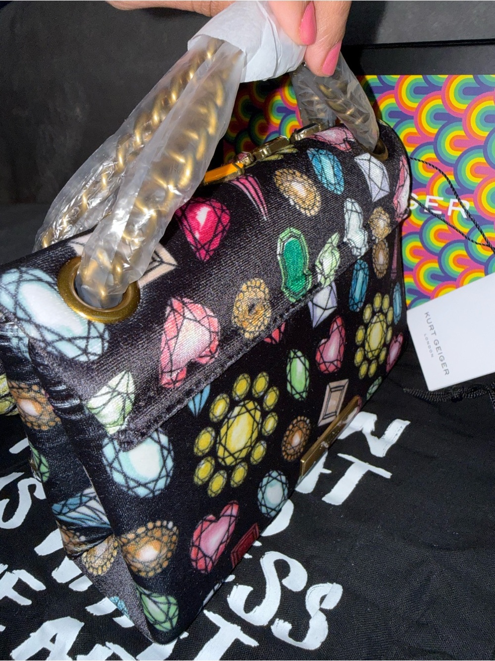 Kurt Geiger Mini Velvet Kensington Bag with dust bag - Picture 7 of 16